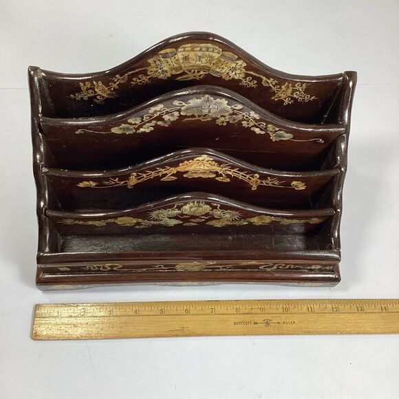 Oriental Lacquer Ware Letter Mail Desk Rack - Picture 6 of 9